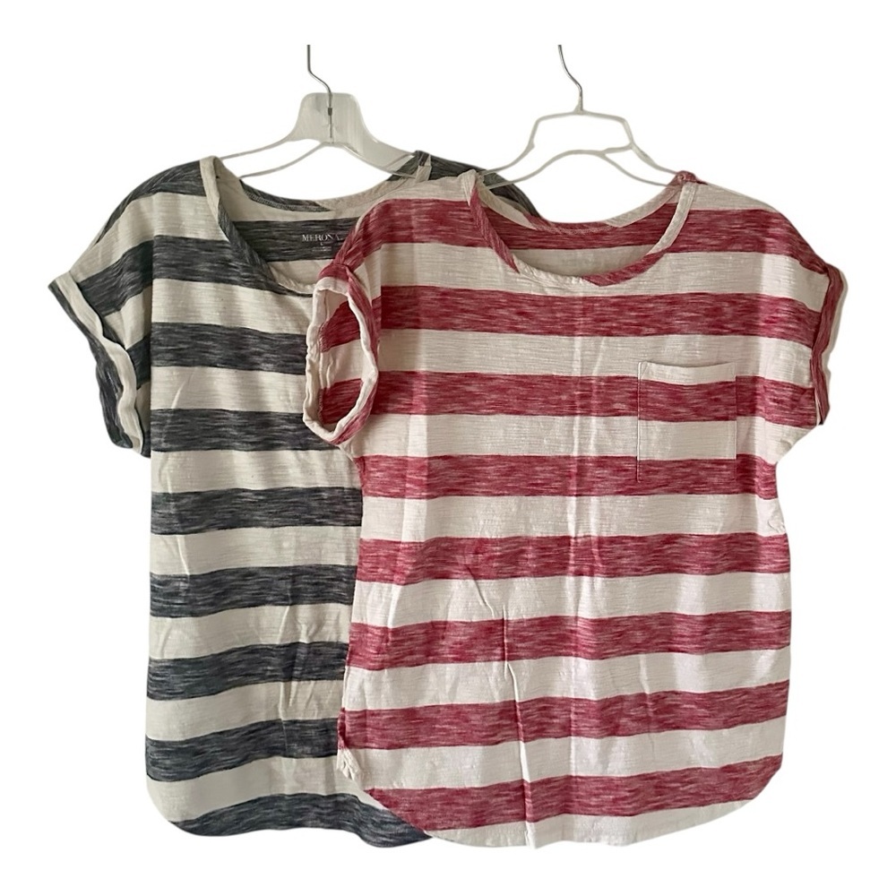 Merona Woman’s Striped Red and Blue T-Shirts  Size L     (Set of 2 shirts)